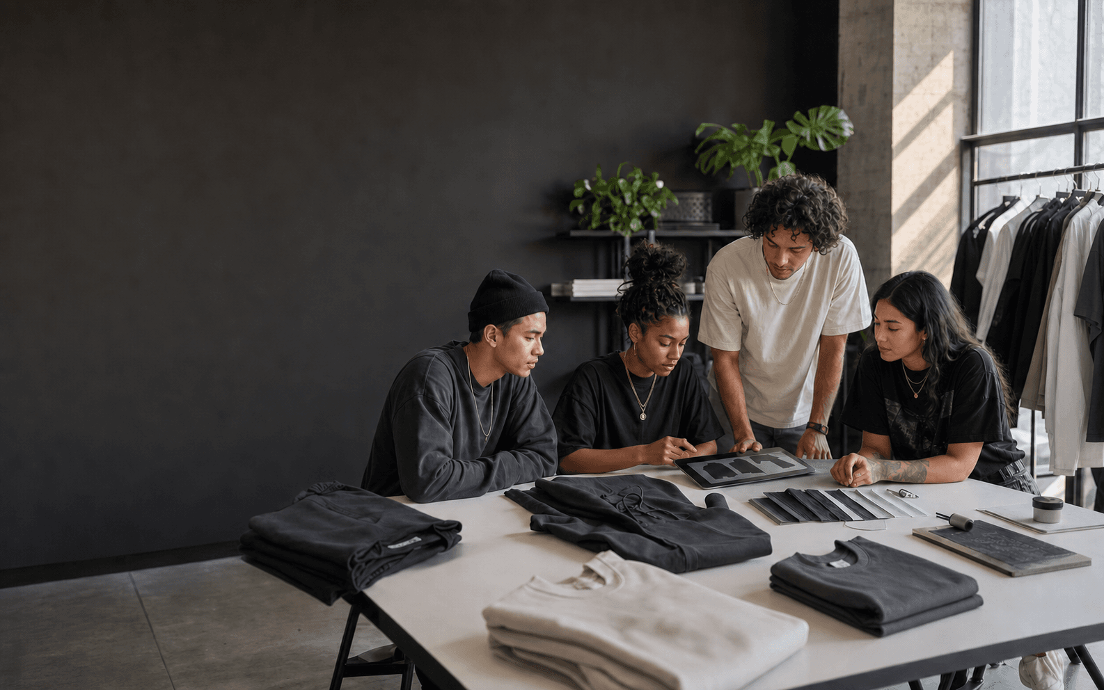 Independent creators collaborating in a modern product studio