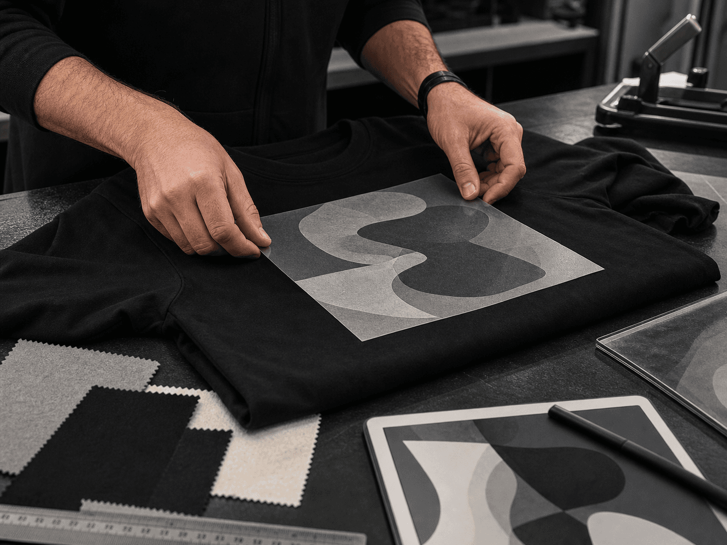 A creator preparing original artwork for a custom product
