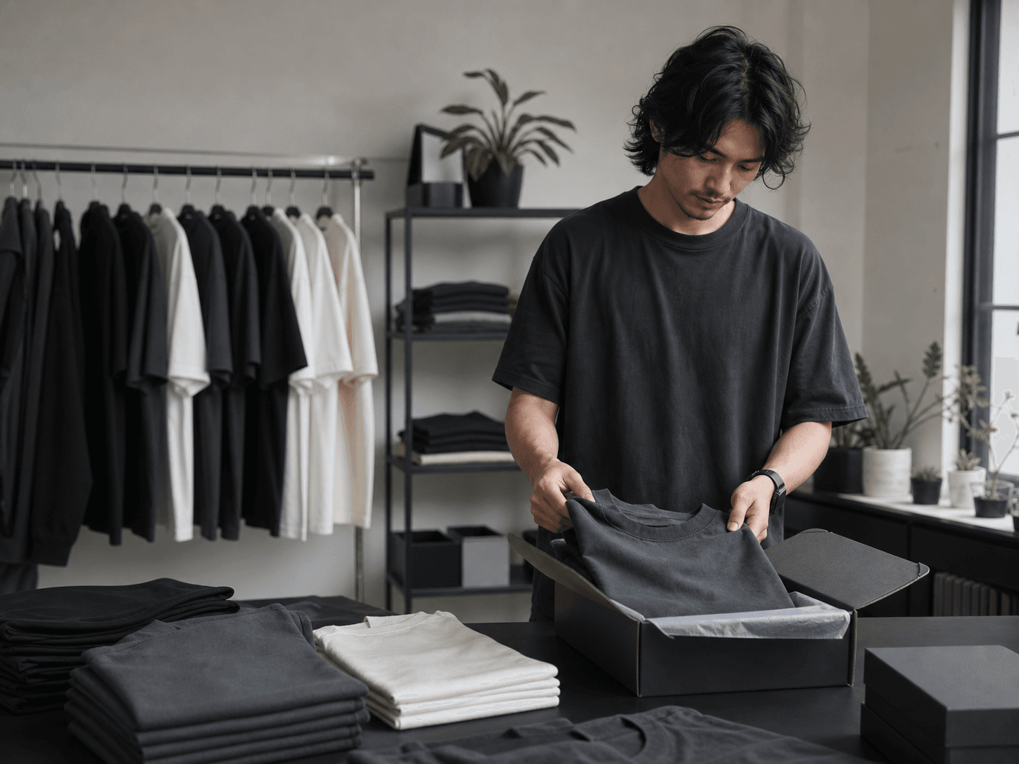 An independent marketplace seller preparing a customer order